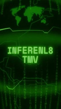 Eski yeşil dikey Retro CRT ekranı INFERENCE çalıştırma metnini gösteriyor Rastgele arıza ve Haking biçimi