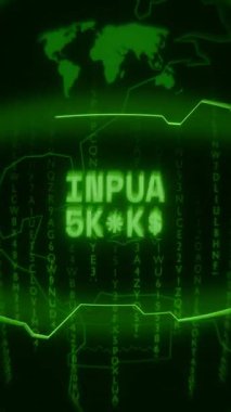 Eski yeşil dikey Retro CRT ekranı INPUT ERROR metnini rastgele hata ve Haking biçiminde gösterir