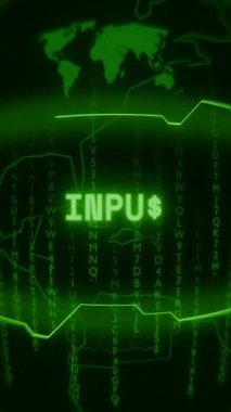 Eski yeşil Dikey Retro CRT ekranı INPUT metnini rastgele hata ve Haking biçiminde gösterir