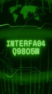 Eski yeşil Dikey Retro CRT ekranı, rastgele hata ve Haking biçiminde görünen INTERFACE Active metnini gösterir