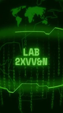 Eski yeşil dikey Retro CRT ekranı LAB ONLINE metnini rastgele hata ve Haking biçiminde gösterir