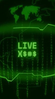 Eski yeşil dikey Retro CRT ekran rasgele hata ve Haking biçimi içinde LIVE WIRE metnini gösteriyor