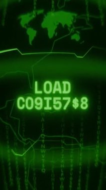 Eski yeşil dikey Retro CRT ekranı metin yükünü gösteriyor Rastgele hata ve Haking biçimi