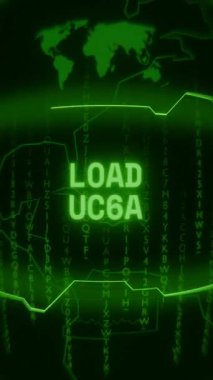 Eski yeşil dikey Retro CRT ekranı metin yükünü gösteriyor Rastgele hata ve Haking biçimi