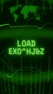 Eski yeşil dikey Retro CRT ekranı, rastgele hata ve Haking biçiminde görünen metin yükünü gösterir