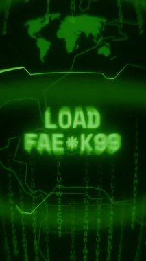 Eski yeşil dikey Retro CRT ekranı metin yükünü gösteriyor Rastgele arıza ve Haking biçimi