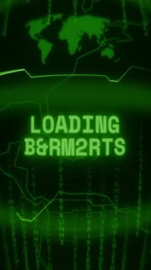 Eski yeşil dikey Retro CRT ekran rastgele hata ve Haking biçimi içinde görünen metin yükleme tamamlama gösterilir