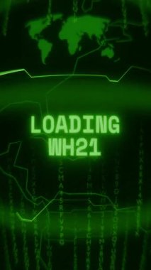 Eski yeşil dikey Retro CRT ekran rastgele hata ve Haking biçimi içinde görünen DATA yükleme metnini gösterir