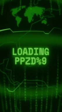 Eski yeşil dikey Retro CRT ekran rastgele hata ve Haking biçimi içinde görünen metin yükleme modülünü gösterir