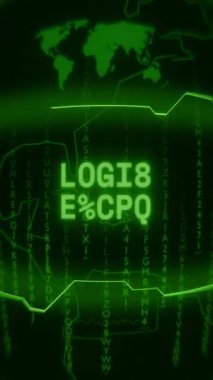 Eski yeşil dikey Retro CRT ekranı rastgele hata ve Haking biçimi içinde görünen LOGIN ALERT metnini gösterir