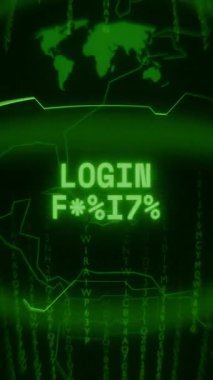 Eski yeşil dikey Retro CRT ekranı, metin logIN 'inin rasgele arıza ve Haking biçiminde başarısız olduğunu gösterir