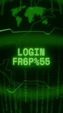 Eski yeşil dikey Retro CRT ekran rastgele hata ve Haking biçimi içinde görünen metin logIN arızasını gösterir