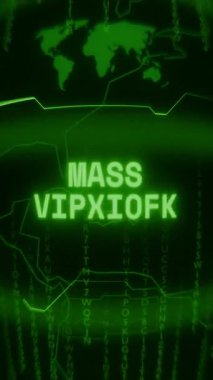 Eski yeşil dikey Retro CRT ekranı, rastgele arıza ve Haking biçimi içinde görünen metin kütleli VIOLENCE 'i gösterir