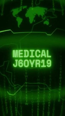 Eski yeşil Dikey Retro CRT ekranı, rastgele hata ve Haking tarzında görünen metni gösterir