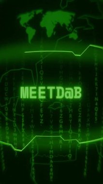 Eski yeşil Dikey Retro CRT ekranı rastgele hata ve Haking biçimi içinde görünen metni gösterir