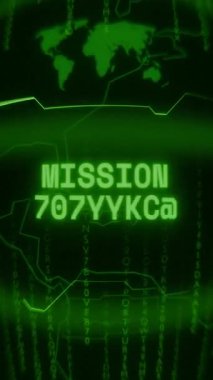 Eski yeşil Dikey Retro CRT ekranı, MISSION 'un rastgele hata ve Haking biçiminde ortaya çıkışını gösterir