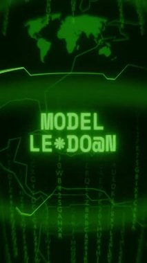 Eski yeşil dikey Retro CRT ekran rastgele yükleme ve Haking biçimi içinde görünen metin MODEL yükleme gösterir