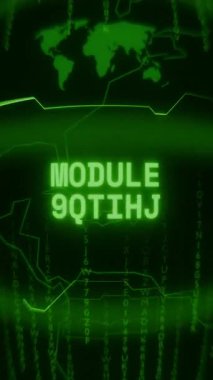 Eski yeşil Dikey Retro CRT ekranı, rastgele hata ve Haking biçiminde görünen metin modülünü gösterir