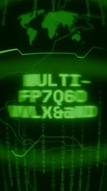 Eski yeşil dikey Retro CRT ekranı MULTI-FACTOR İsteği metnini rastgele hata ve Haking biçiminde gösterir