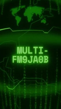 Eski yeşil dikey Retro CRT ekranı MULTI-Başarısız metni rastgele hata ve Haking biçiminde gösterir