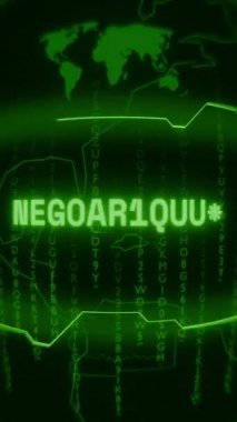 Eski yeşil Dikey Retro CRT ekranı rastgele hata ve Haking biçiminde görünen metni gösterir