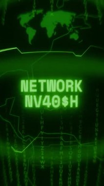 Eski yeşil Dikey Retro CRT ekranı NETwork Active isimli metni rastgele hata ve Haking biçiminde gösterir