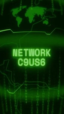 Eski yeşil Dikey Retro CRT ekranı NETwork ALERT metnini rastgele hata ve Haking biçiminde gösterir