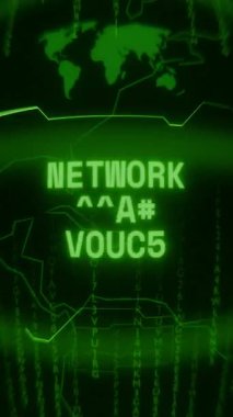 Eski yeşil dikey Retro CRT ekranı NETwork Kart HAROR metnini rastgele hata ve Haking biçimi içinde gösterir