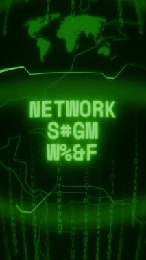 Eski yeşil Dikey Retro CRT ekranı NETWORK Kart Arızası ve Haking biçiminde görünen metni gösterir