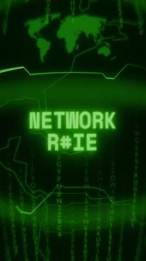 Eski yeşil Dikey Retro CRT ekranı NETWorK Down isimli metni rastgele hata ve Haking tarzında gösteriyor