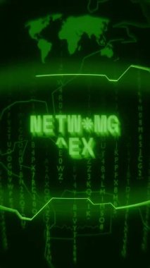 Eski yeşil Dikey Retro CRT ekranı NETwork ücretinin rasgele hata ve Haking tarzında görüntülendiğini gösterir