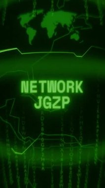 Eski yeşil Dikey Retro CRT ekranı NETworK LINK metnini rastgele hata ve Haking biçiminde gösterir