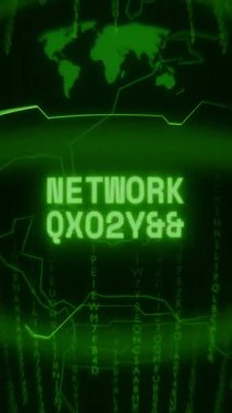 Eski yeşil Dikey Retro CRT ekranı NETwork UYARI metnini rastgele hata ve Haking biçiminde gösterir