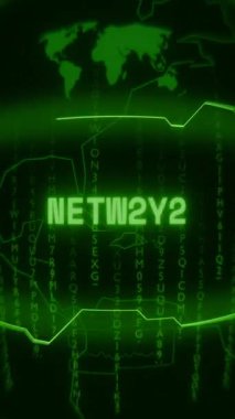 Eski yeşil Dikey Retro CRT ekranı NETworK metnini rastgele hata ve Haking biçiminde gösterir