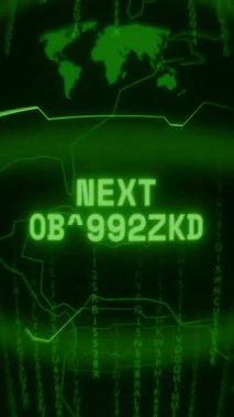 Eski yeşil dikey Retro CRT ekranı NEXT OBJECTIVE metnini rastgele hata ve Haking biçiminde gösterir