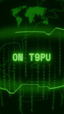 Eski yeşil dikey Retro CRT ekranı, On TIME metnini rastgele hata ve Haking biçiminde gösterir