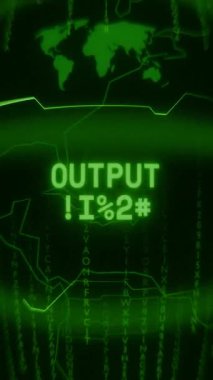 Eski yeşil Dikey Retro CRT ekranı, Rastgele hata ve Haking biçiminde görünen OutTPUT hazır metnini gösterir