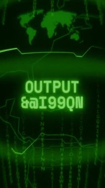 Eski yeşil Dikey Retro CRT ekranı, Rastgele hata ve Haking biçiminde görünen DÜNYA UYARI metnini gösterir