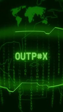 Eski yeşil Dikey Retro CRT ekranı, rastgele hata ve Haking biçiminde görünen dış metni gösterir