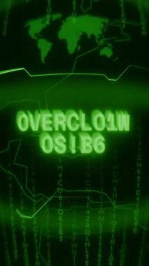 Eski yeşil Dikey Retro CRT ekranı, Rastgele hata ve Haking biçimi ile ortaya çıkan Fazla Saatli HATA metnini gösterir