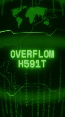 Eski yeşil Dikey Retro CRT ekranı Rastgele hata ve Haking biçiminde görünen aşırı akış ALERT metnini gösterir