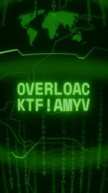 Eski yeşil dikey Retro CRT ekranı Rastgele hata ve Haking biçiminde görünen aşırı yüklenmiş metni gösterir