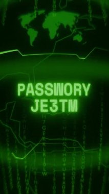 Eski yeşil dikey Retro CRT ekranı PASSWORD 'un rastgele hata ve Haking biçiminde yeniden ayarlanmasını gösterir