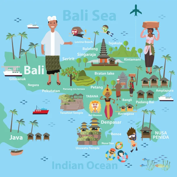 Bali Indonesië kaart en reizen — Stockvector