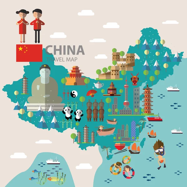 China mapa e viagens —  Vetores de Stock