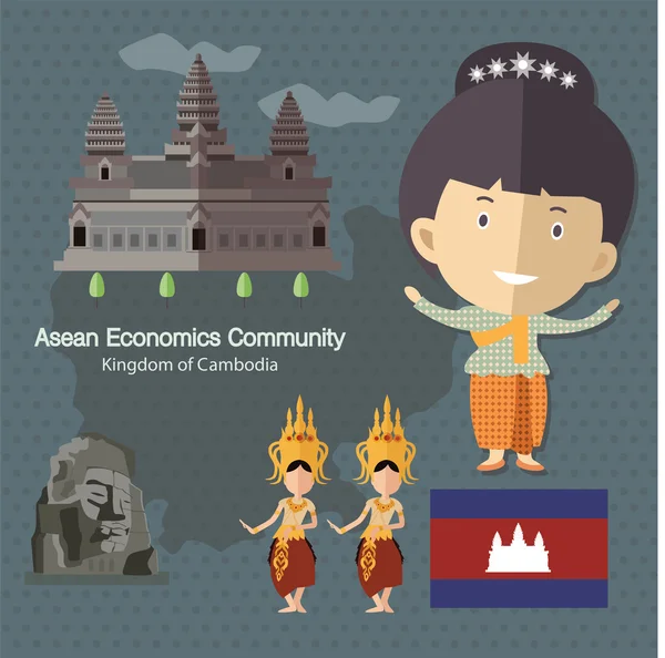 Comunidade de Economia da ASEAN AEC Camboja — Vetor de Stock