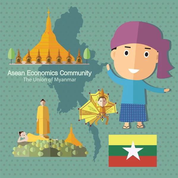 Asean ekonomiska gemenskapen Aec Myanmar — Stock vektor