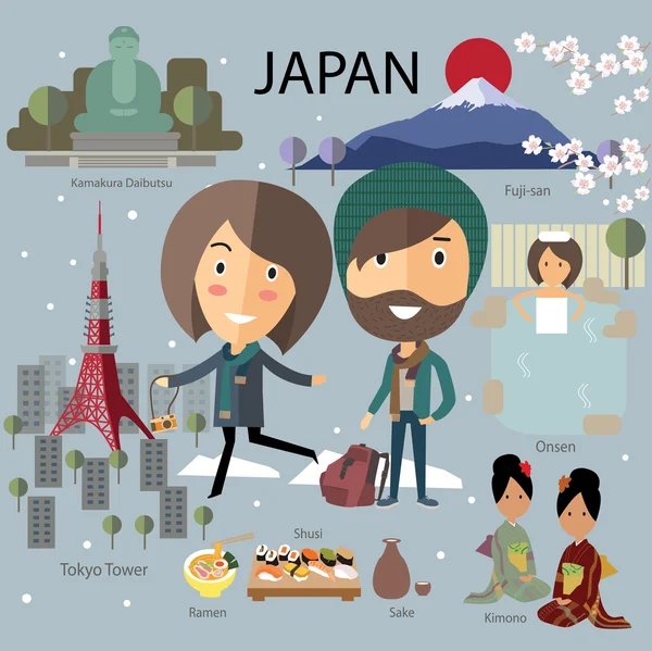 Toeristische reizen naar japan. — Stockvector