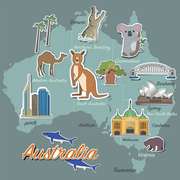 Australia mapa e icono de viaje eps 10 formato — Vector de stock