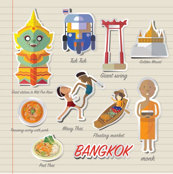 Bangkok Tailândia ícone e viagens — Vetor de Stock